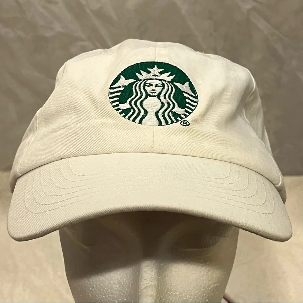 Apollo for Starbucks Adjustable White Cotton Cap with Green Logo
